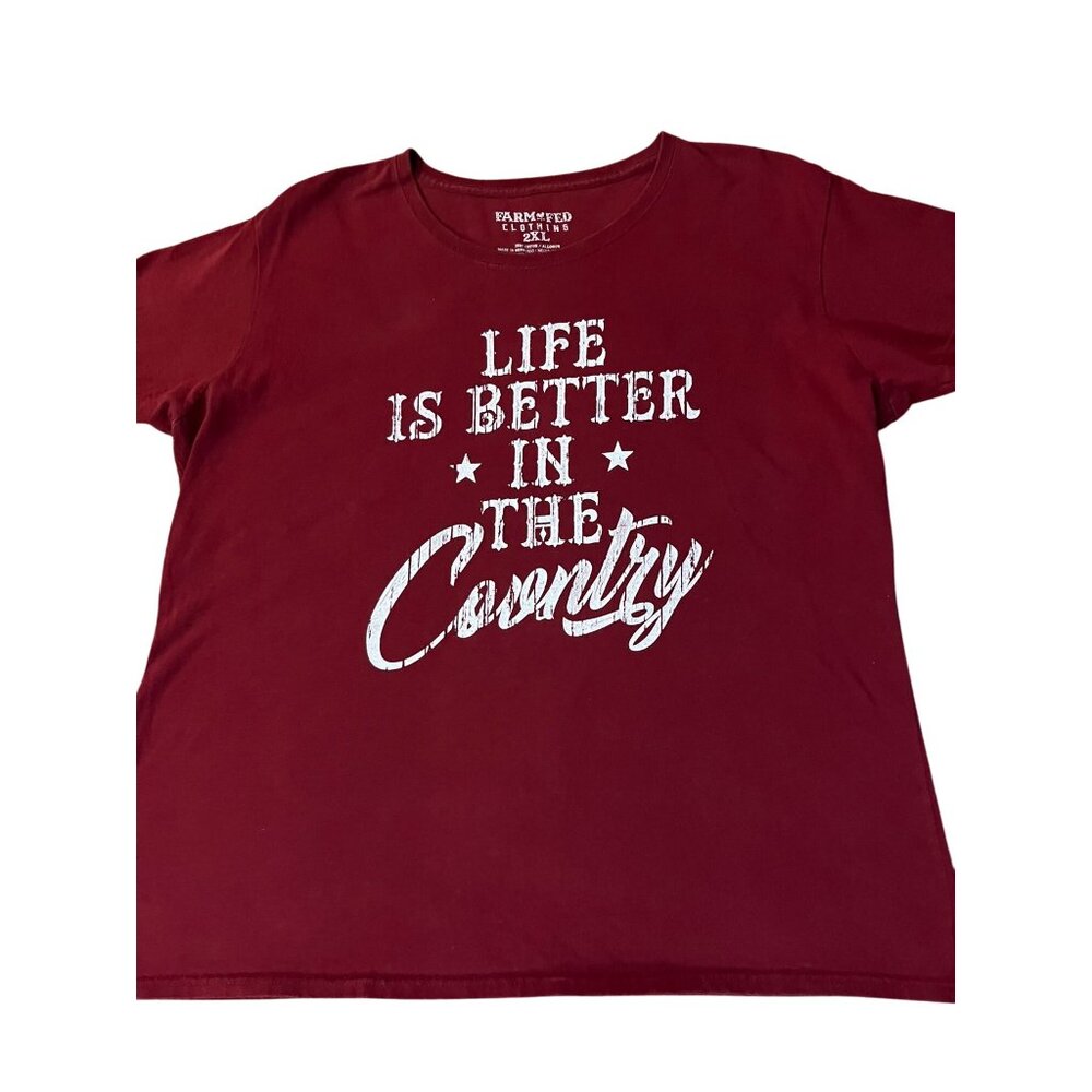 Farm Fed Country Graphic T-Shirt Womens 2XL Red Cotton “Life is Better" - Picture 5 of 10